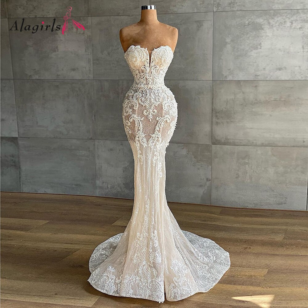 인어 공주 아이보리 웨딩 드레스 2021 스파게티 스트랩 간단한 웨딩 드레스 신부 로브 드 mariee에 대한 민소매 웨딩 드레스